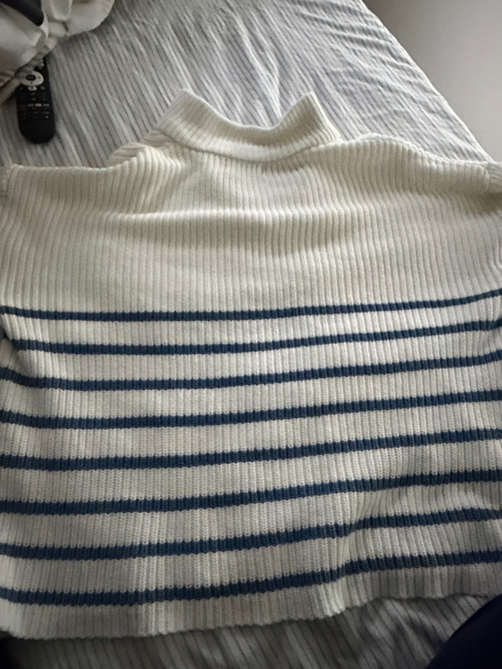 Edikted Cream and Navy Striped Half-Zip Turtleneck Sweater - Picture 3 of 3
